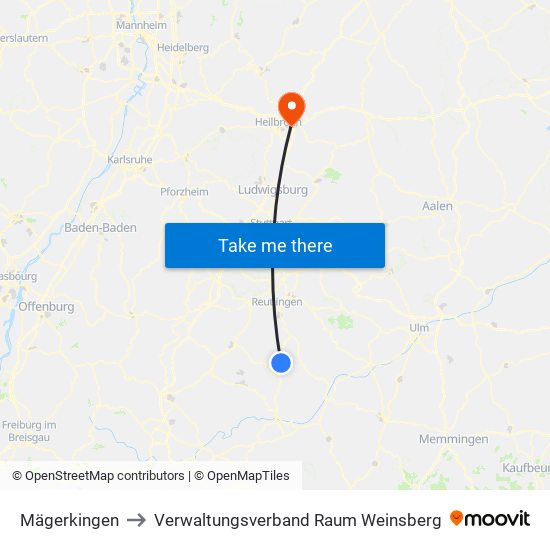 Mägerkingen to Verwaltungsverband Raum Weinsberg map