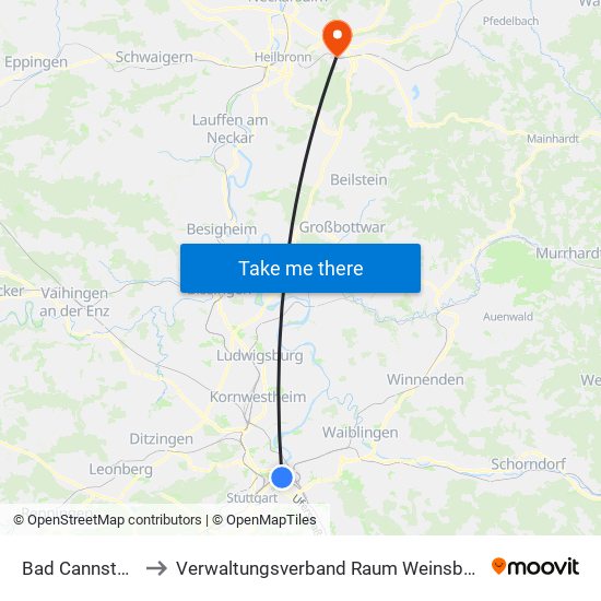 Bad Cannstatt to Verwaltungsverband Raum Weinsberg map