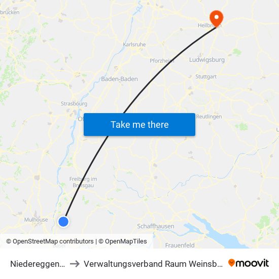 Niedereggenen to Verwaltungsverband Raum Weinsberg map