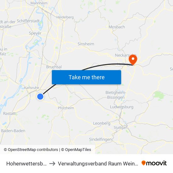 Hohenwettersbach to Verwaltungsverband Raum Weinsberg map