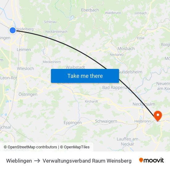 Wieblingen to Verwaltungsverband Raum Weinsberg map