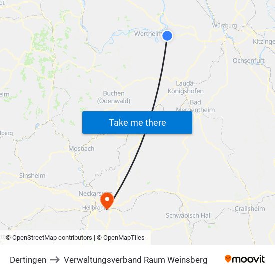 Dertingen to Verwaltungsverband Raum Weinsberg map