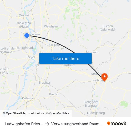 Ludwigshafen-Friesenheim to Verwaltungsverband Raum Weinsberg map