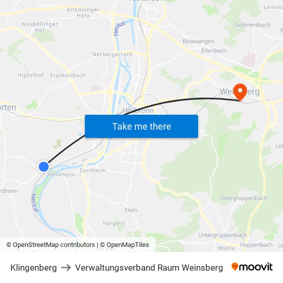 Klingenberg to Verwaltungsverband Raum Weinsberg map