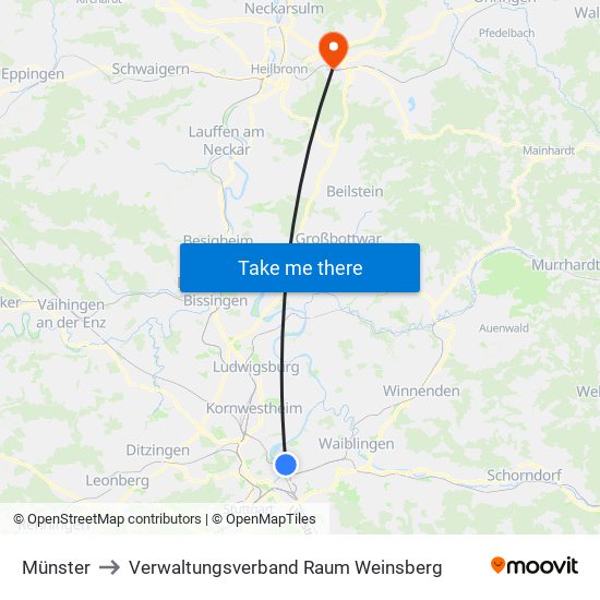 Münster to Verwaltungsverband Raum Weinsberg map