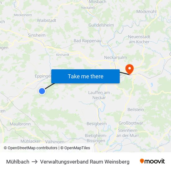 Mühlbach to Verwaltungsverband Raum Weinsberg map