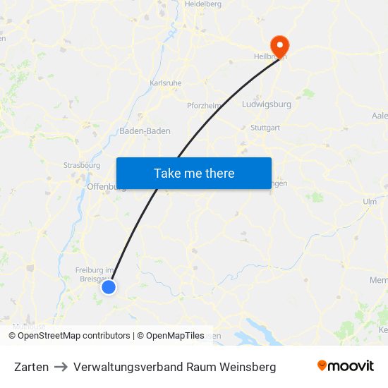 Zarten to Verwaltungsverband Raum Weinsberg map