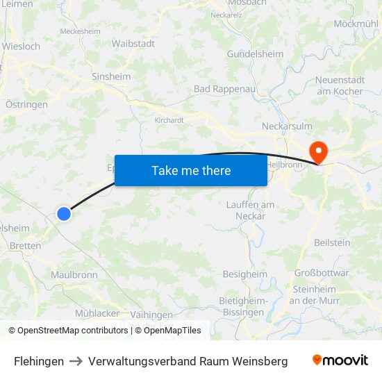 Flehingen to Verwaltungsverband Raum Weinsberg map