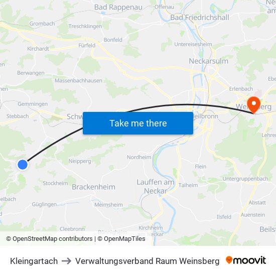 Kleingartach to Verwaltungsverband Raum Weinsberg map