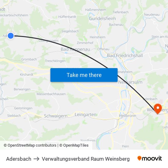 Adersbach to Verwaltungsverband Raum Weinsberg map