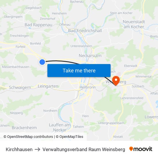 Kirchhausen to Verwaltungsverband Raum Weinsberg map