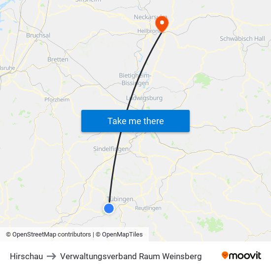 Hirschau to Verwaltungsverband Raum Weinsberg map