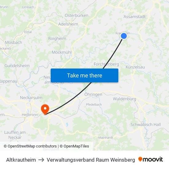 Altkrautheim to Verwaltungsverband Raum Weinsberg map