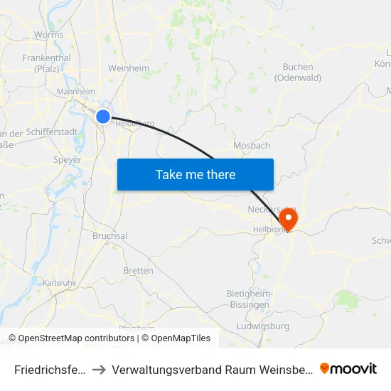 Friedrichsfeld to Verwaltungsverband Raum Weinsberg map