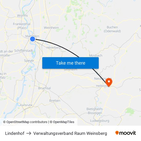 Lindenhof to Verwaltungsverband Raum Weinsberg map