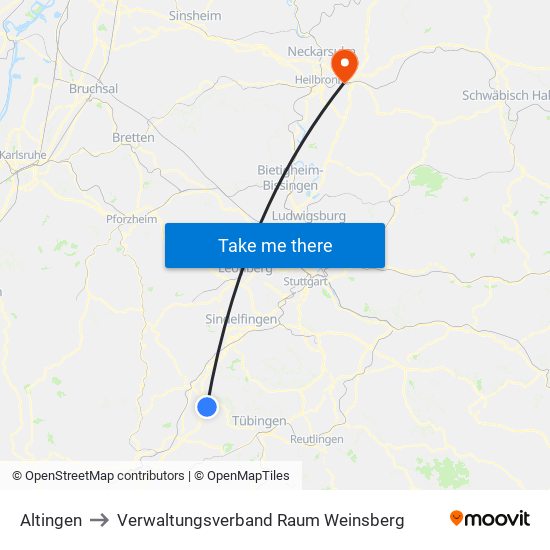 Altingen to Verwaltungsverband Raum Weinsberg map