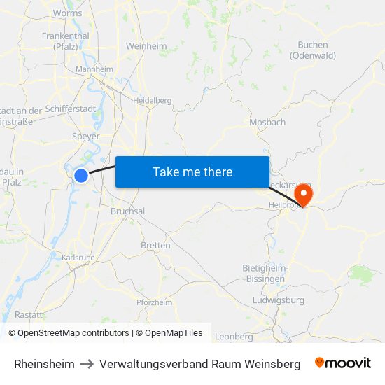 Rheinsheim to Verwaltungsverband Raum Weinsberg map