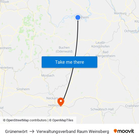 Grünenwört to Verwaltungsverband Raum Weinsberg map