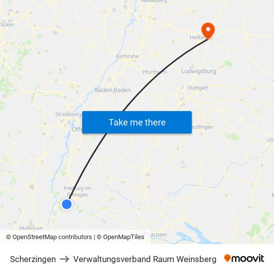 Scherzingen to Verwaltungsverband Raum Weinsberg map