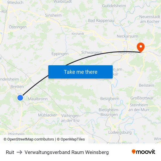 Ruit to Verwaltungsverband Raum Weinsberg map