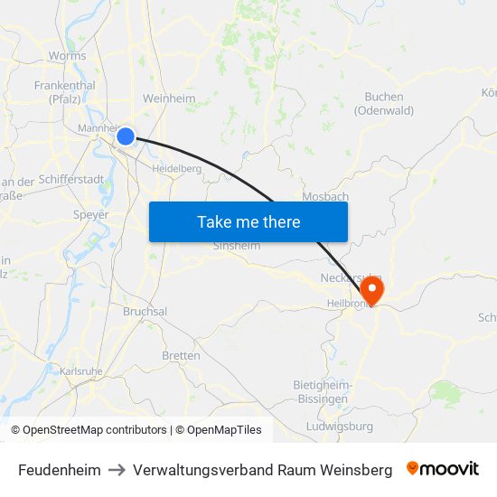 Feudenheim to Verwaltungsverband Raum Weinsberg map