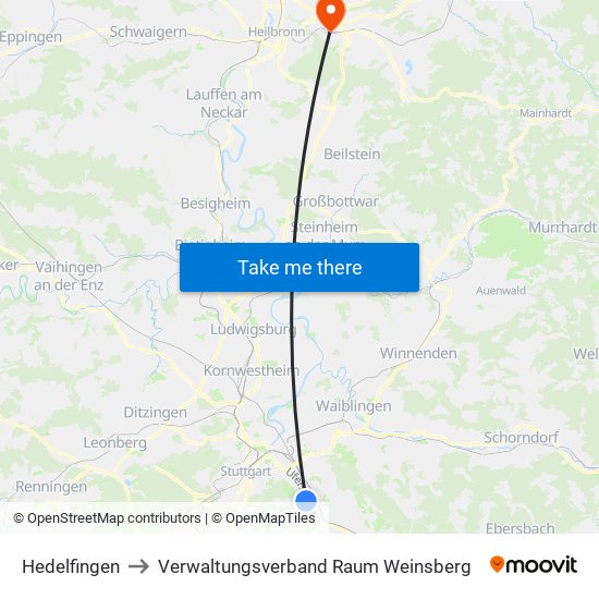 Hedelfingen to Verwaltungsverband Raum Weinsberg map