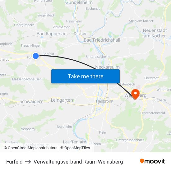 Fürfeld to Verwaltungsverband Raum Weinsberg map
