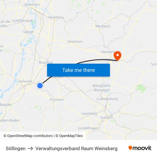 Söllingen to Verwaltungsverband Raum Weinsberg map