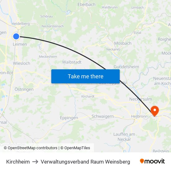 Kirchheim to Verwaltungsverband Raum Weinsberg map
