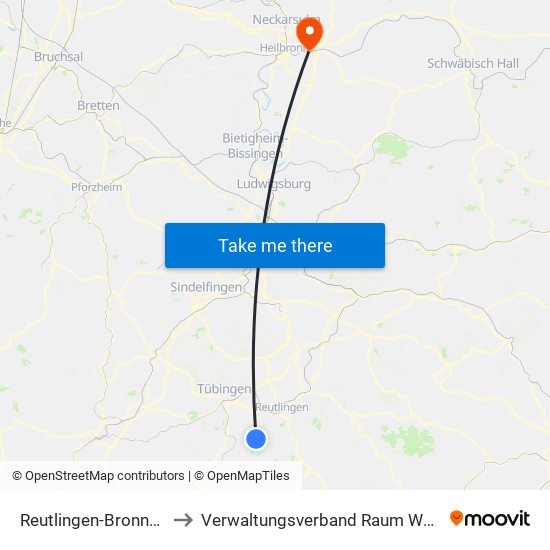 Reutlingen-Bronnweiler to Verwaltungsverband Raum Weinsberg map