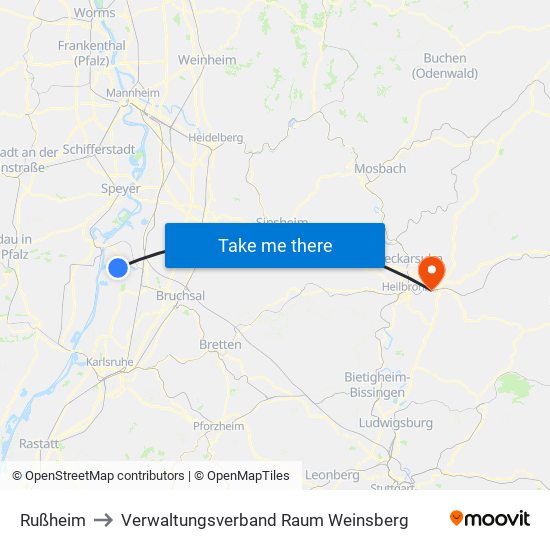 Rußheim to Verwaltungsverband Raum Weinsberg map