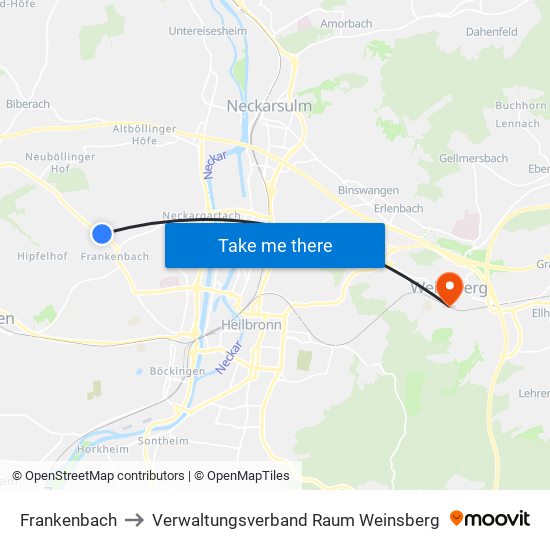 Frankenbach to Verwaltungsverband Raum Weinsberg map