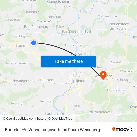 Bonfeld to Verwaltungsverband Raum Weinsberg map
