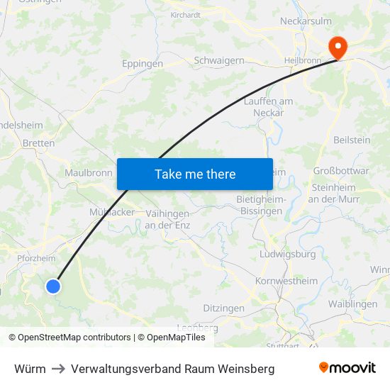 Würm to Verwaltungsverband Raum Weinsberg map