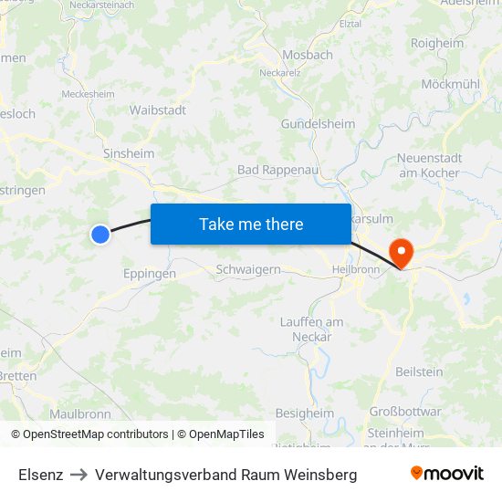 Elsenz to Verwaltungsverband Raum Weinsberg map