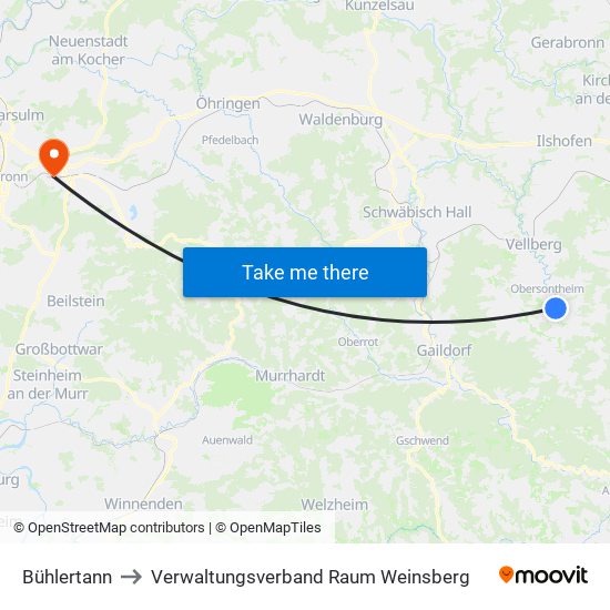 Bühlertann to Verwaltungsverband Raum Weinsberg map