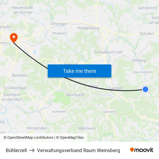 Bühlerzell to Verwaltungsverband Raum Weinsberg map