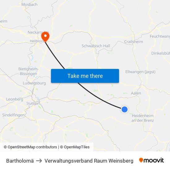 Bartholomä to Verwaltungsverband Raum Weinsberg map