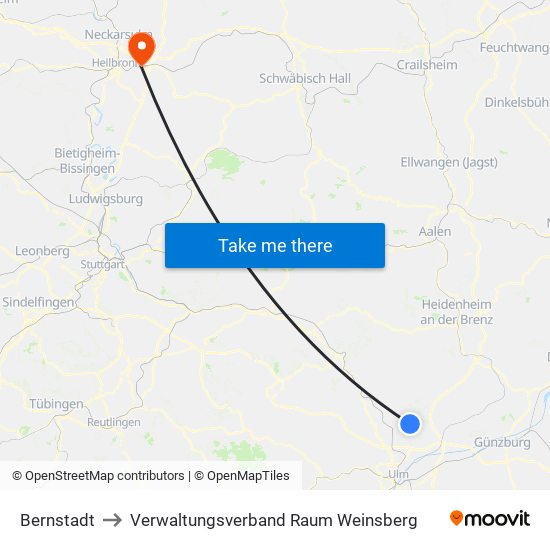 Bernstadt to Verwaltungsverband Raum Weinsberg map