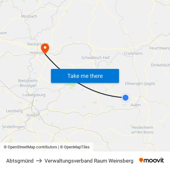 Abtsgmünd to Verwaltungsverband Raum Weinsberg map