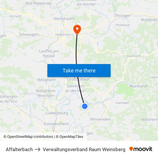 Affalterbach to Verwaltungsverband Raum Weinsberg map