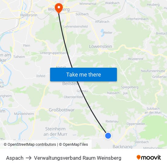 Aspach to Verwaltungsverband Raum Weinsberg map
