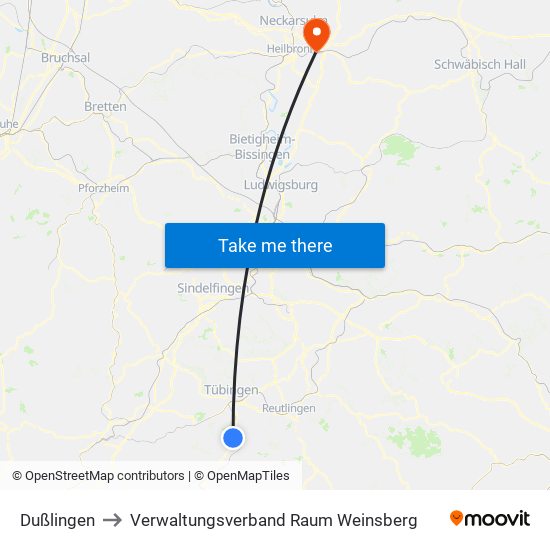 Dußlingen to Verwaltungsverband Raum Weinsberg map