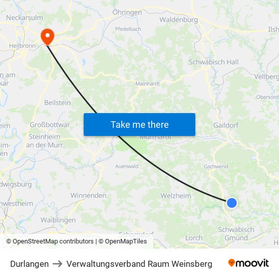 Durlangen to Verwaltungsverband Raum Weinsberg map