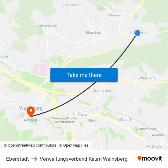 Eberstadt to Verwaltungsverband Raum Weinsberg map