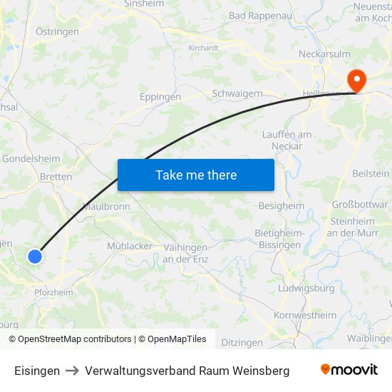 Eisingen to Verwaltungsverband Raum Weinsberg map