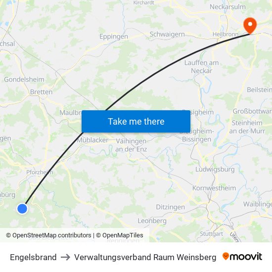 Engelsbrand to Verwaltungsverband Raum Weinsberg map