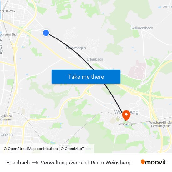 Erlenbach to Verwaltungsverband Raum Weinsberg map