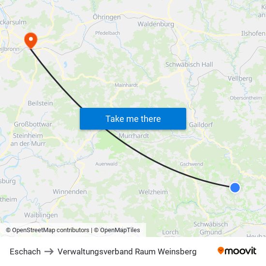 Eschach to Verwaltungsverband Raum Weinsberg map