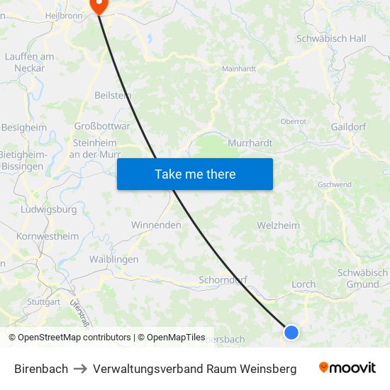 Birenbach to Verwaltungsverband Raum Weinsberg map